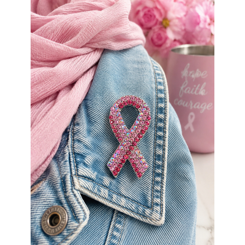 Pink Rhinestones Breast Cancer Awareness Support Pin Brooch Pendant Jewelry